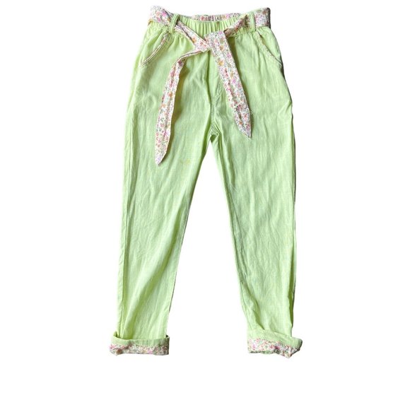 Trish Scully Girls Lime Green Pants with and Pink Floral cuff and Belt Size 7 - Picture 1 of 6